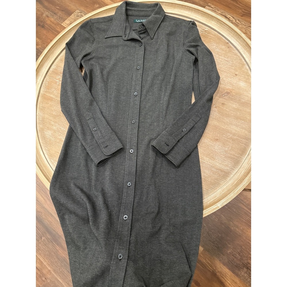 Lauren Ralph Lauren Womens Charcoal Gray Button Down Long Sleeve Shirt Dress